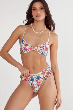 Floral Picot Trim Underwire Ruffle Bikini Set | Nasty Gal