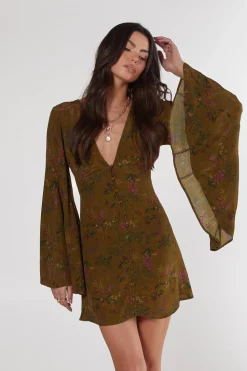 Floral Print Extreme Sleeve Button Down Mini Dress | Nasty Gal