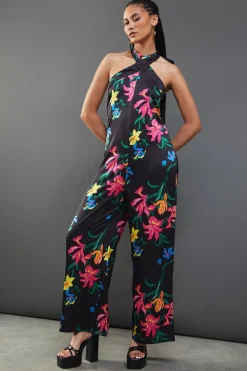 Floral Satin Halterneck Jumpsuit | Nasty Gal