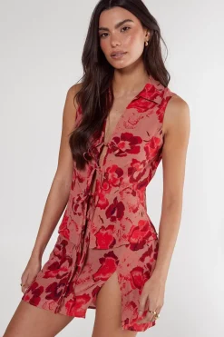 Floral Tie Front Collared Vest | Nasty Gal