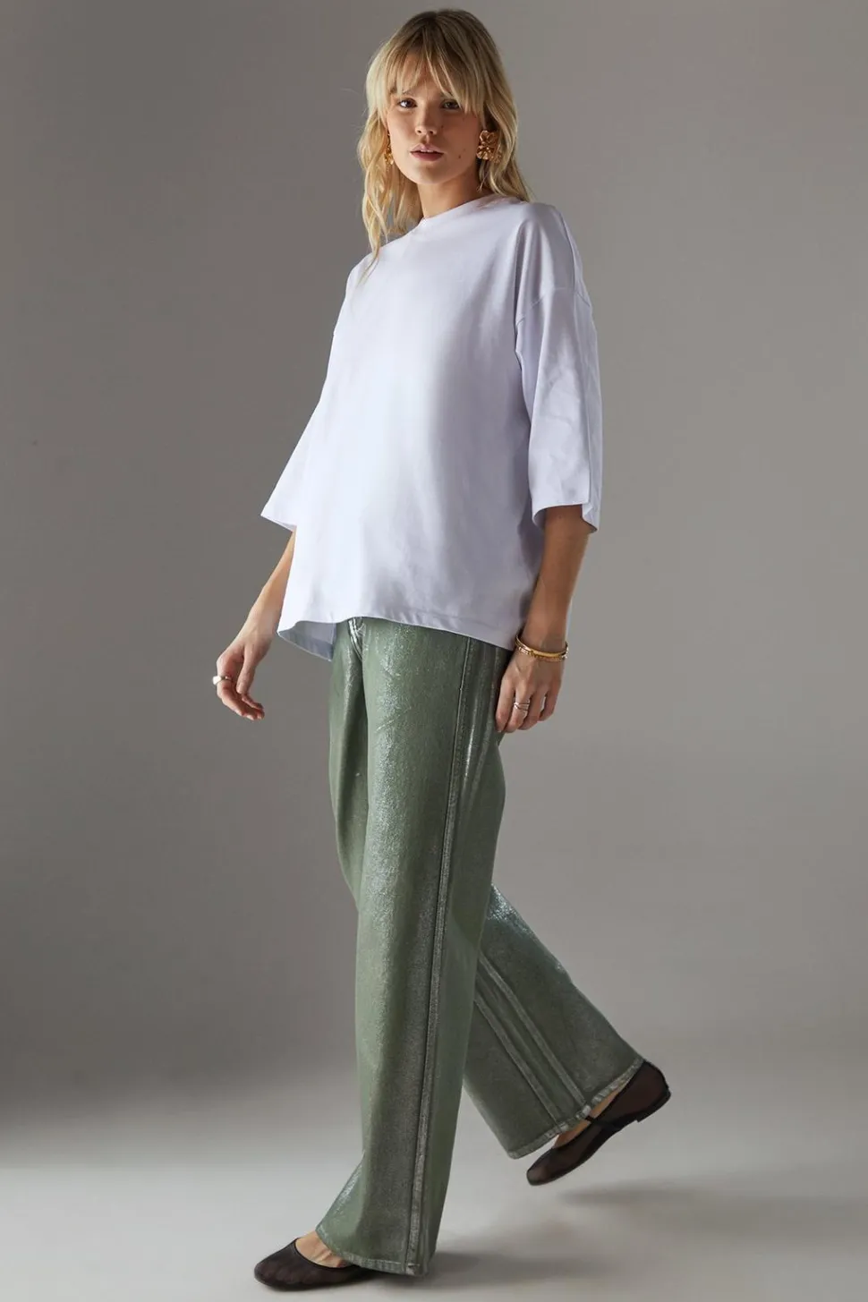 Foil Coated High Waist Wide Leg Jeans | Nasty Gal