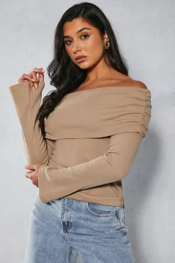 Fold Over Bardot Rib Top | Nasty Gal