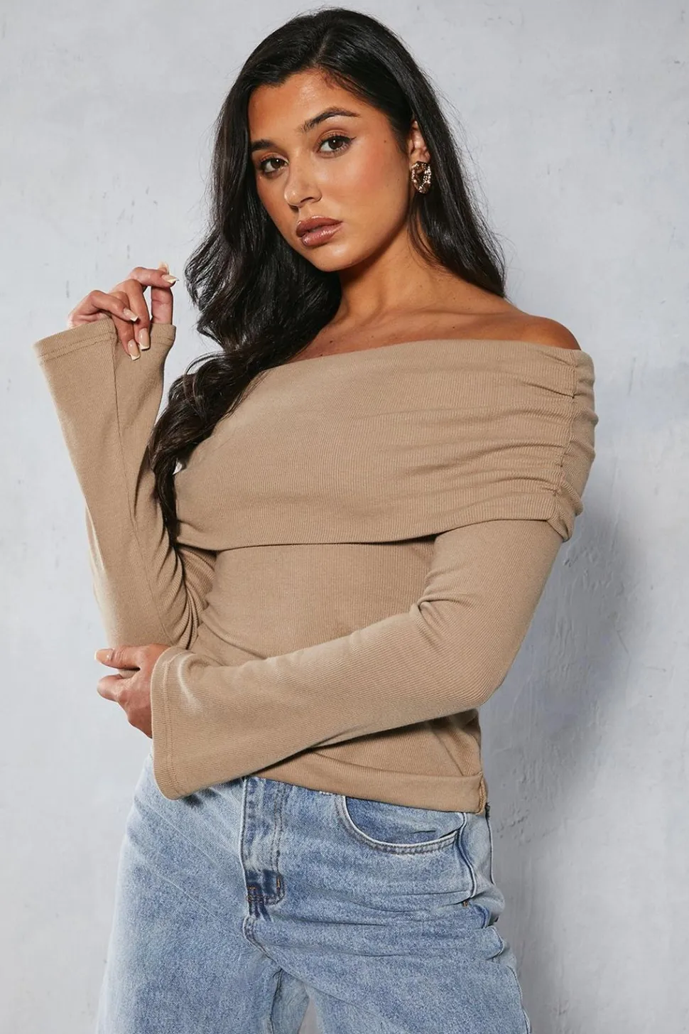 Fold Over Bardot Rib Top | Nasty Gal
