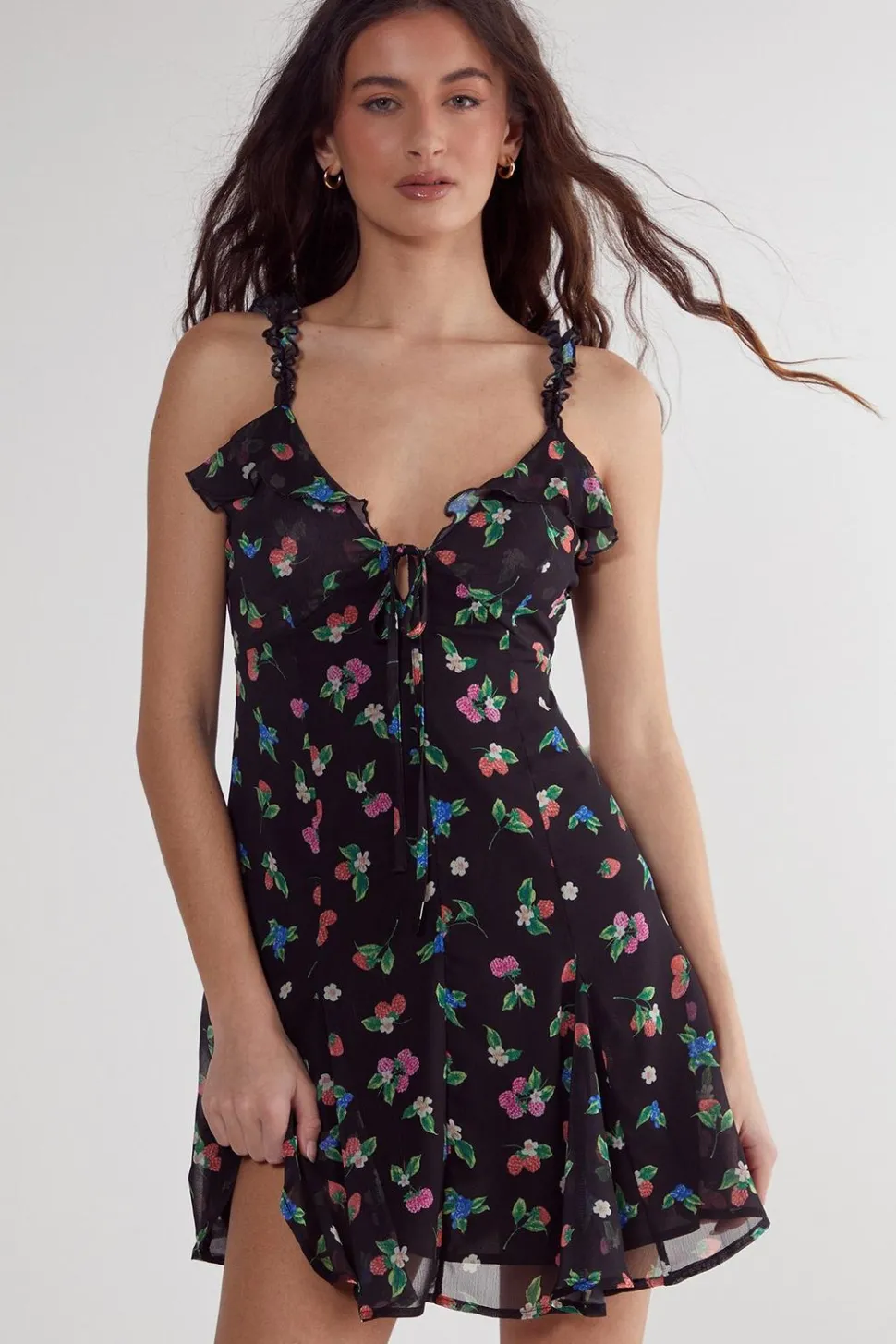 Fruit Ruffle Tie Front Mini Dress | Nasty Gal