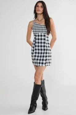 Gingham Asymmetric Neck Tailored Dress | Nasty Gal