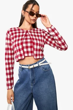 Gingham Button Neck Cardigan and Cami Top Set | Nasty Gal