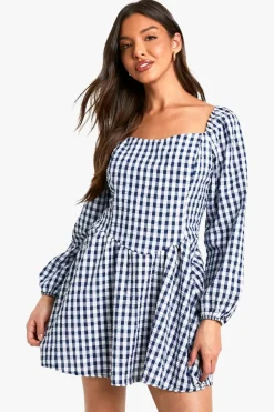 Gingham Long Sleeve Mini Dress | Nasty Gal