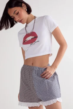 Gingham Mix Broderie Ruffle Hem Shorts | Nasty Gal