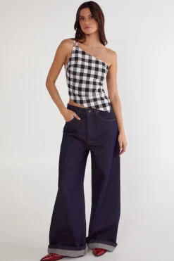 Gingham Tailored Asym Neck Top | Nasty Gal