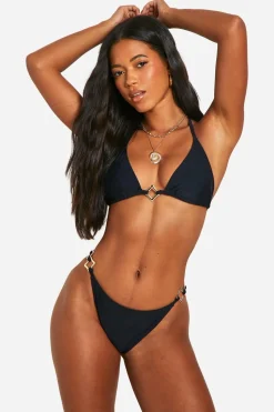 Gold Square Hardware Trim Triangle Bikini Top & Tanga Bikini Bottoms Set | Nasty Gal