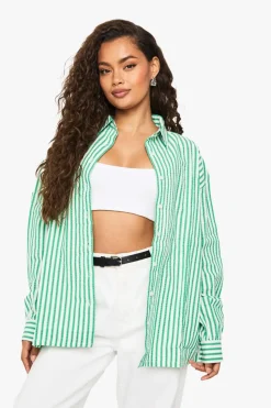 Green Seersucker Wide Stripe Oversized Shirt | Nasty Gal