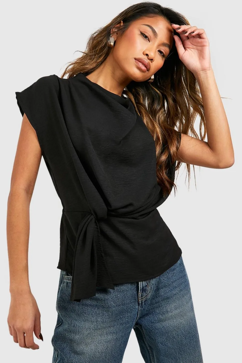 Hammered Knot Front Cowl Neck Blouse | Nasty Gal