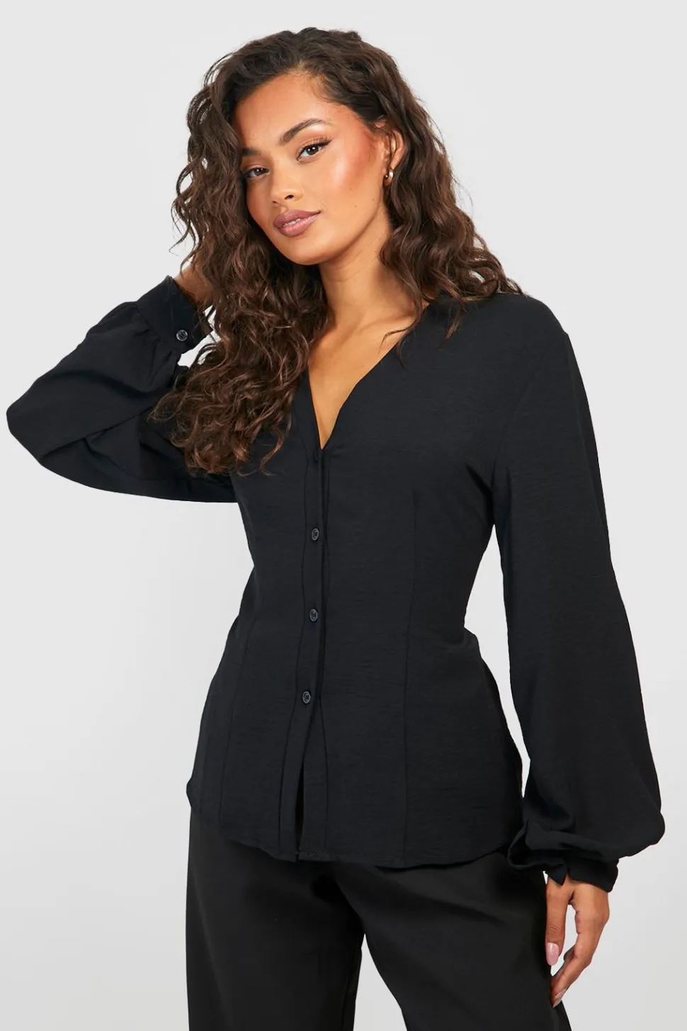 Hammered Volume Sleeve Fitted Blouse | Nasty Gal