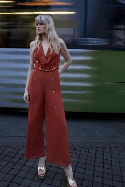 Hand Embellished Sequin Drop Bead Cowl Neck Jumpsuit | Nasty Gal