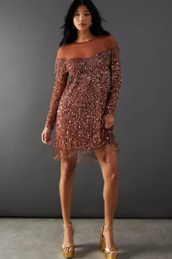 Hand Embellished Sequin Fringe Yoke Mini Dress | Nasty Gal