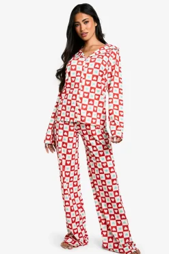 Heart Print Long Sleeve Shirt & Trouser Pyjama Set | Nasty Gal