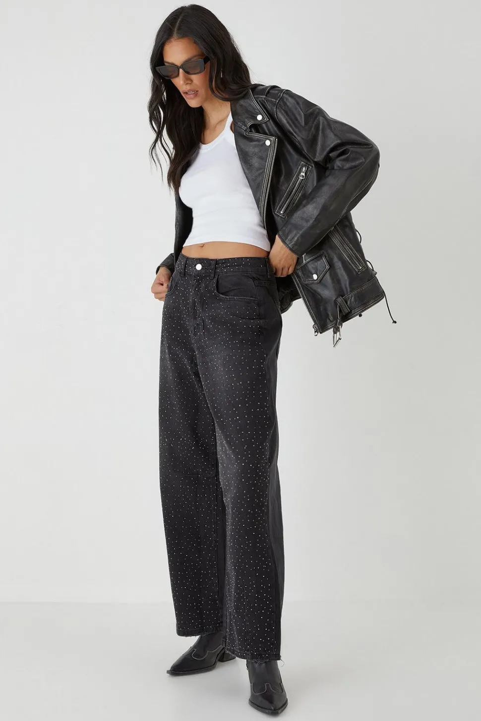 Hot Fix Embellished Denim Barrel Leg Jeans | Nasty Gal