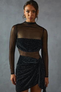 Hotfix Velvet Insert Mesh Long Sleeve MiniDress | Nasty Gal