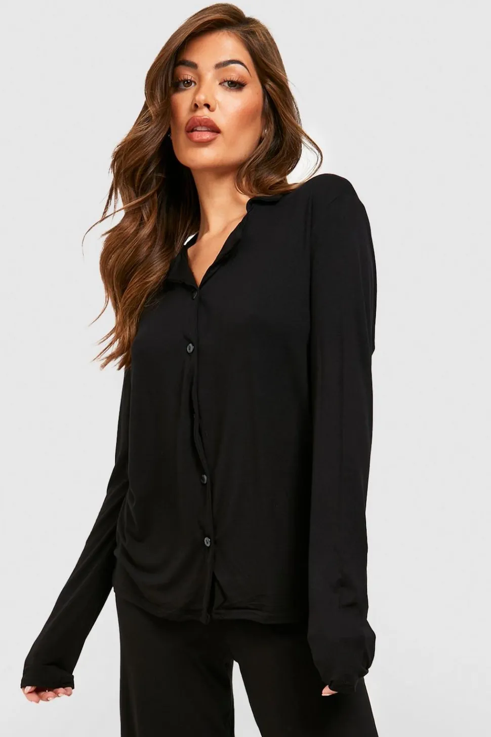 Jersey Long Sleeve Button Up Pyjama Shirt | Nasty Gal
