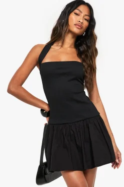 Jersey Rib Cotton Mix Halterneck Mini Dress | Nasty Gal