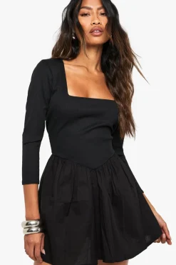 Jersey Rib Cotton Mix Long Sleeve Mini Dress | Nasty Gal