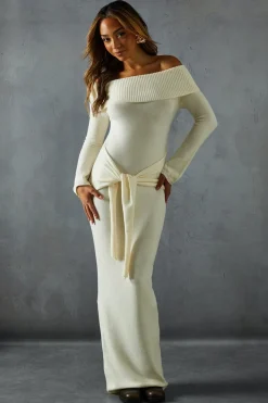 Knitted Bardot Wrap Front Midi Dress | Nasty Gal