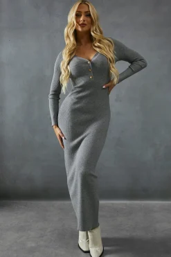 Knitted Gold Trim Detail Plunge Bodycon Midaxi Dress | Nasty Gal