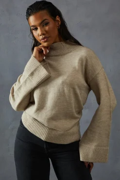 Knitted HighNeck Wide Sleeve Jumper | Nasty Gal
