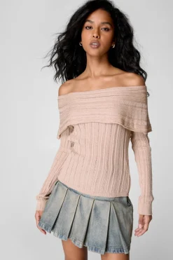 Knitted Off The Shoulder Long Sleeve Top | Nasty Gal