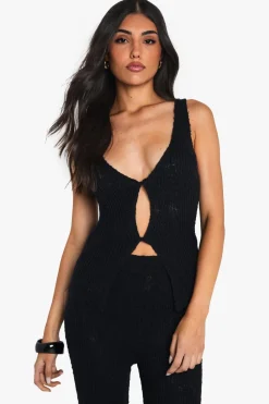 Knitted Twist Front Crochet Waistcoat | Nasty Gal