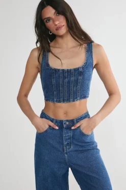Lace Back Detail Denim Corset Top | Nasty Gal