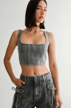 Lace Back Detail Denim Corset Top | Nasty Gal