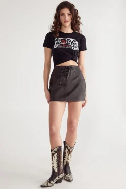 Lace Back Faux Leather Mini Skirt | Nasty Gal