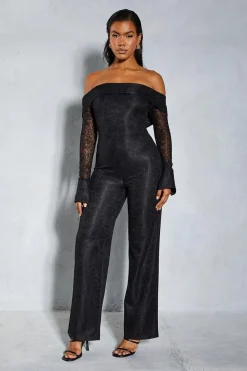 Lace Bardot Cuff Detail Straight Leg Jumpsuit | Nasty Gal
