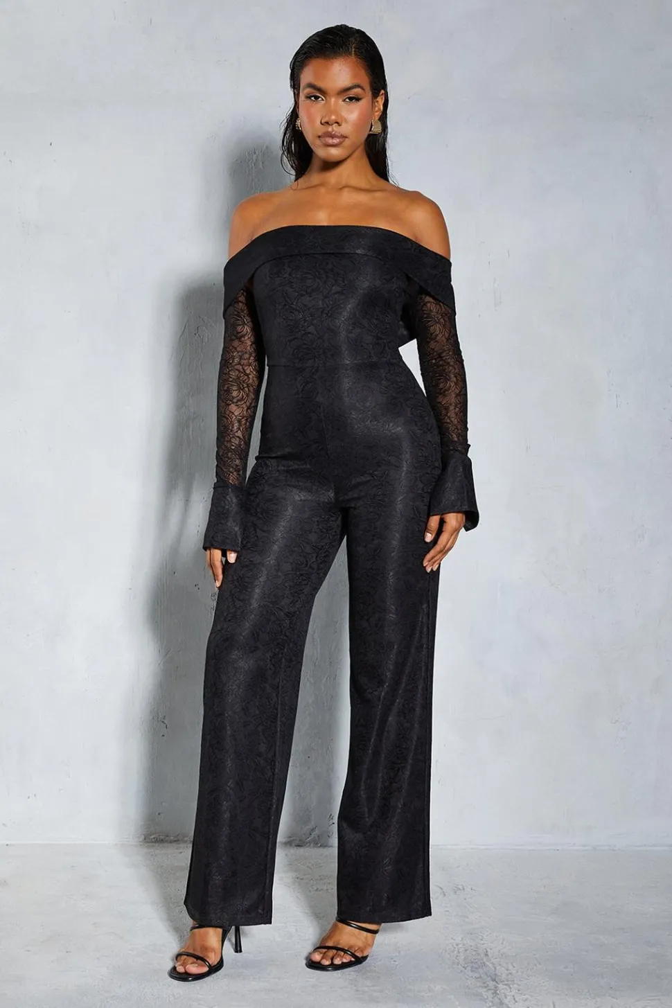Lace Bardot Cuff Detail Straight Leg Jumpsuit | Nasty Gal