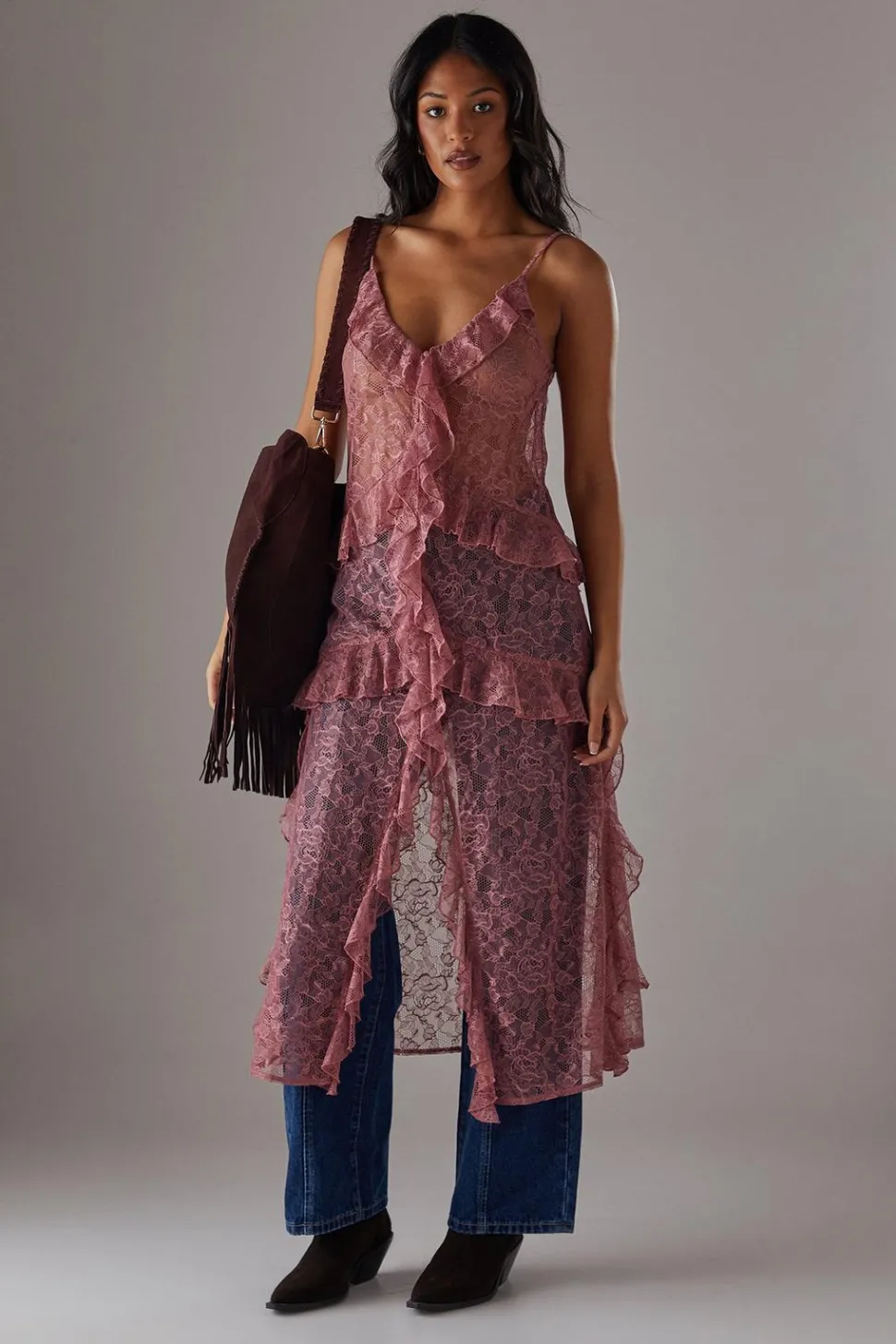 Lace Ruffle Front Maxi Strappy Top | Nasty Gal