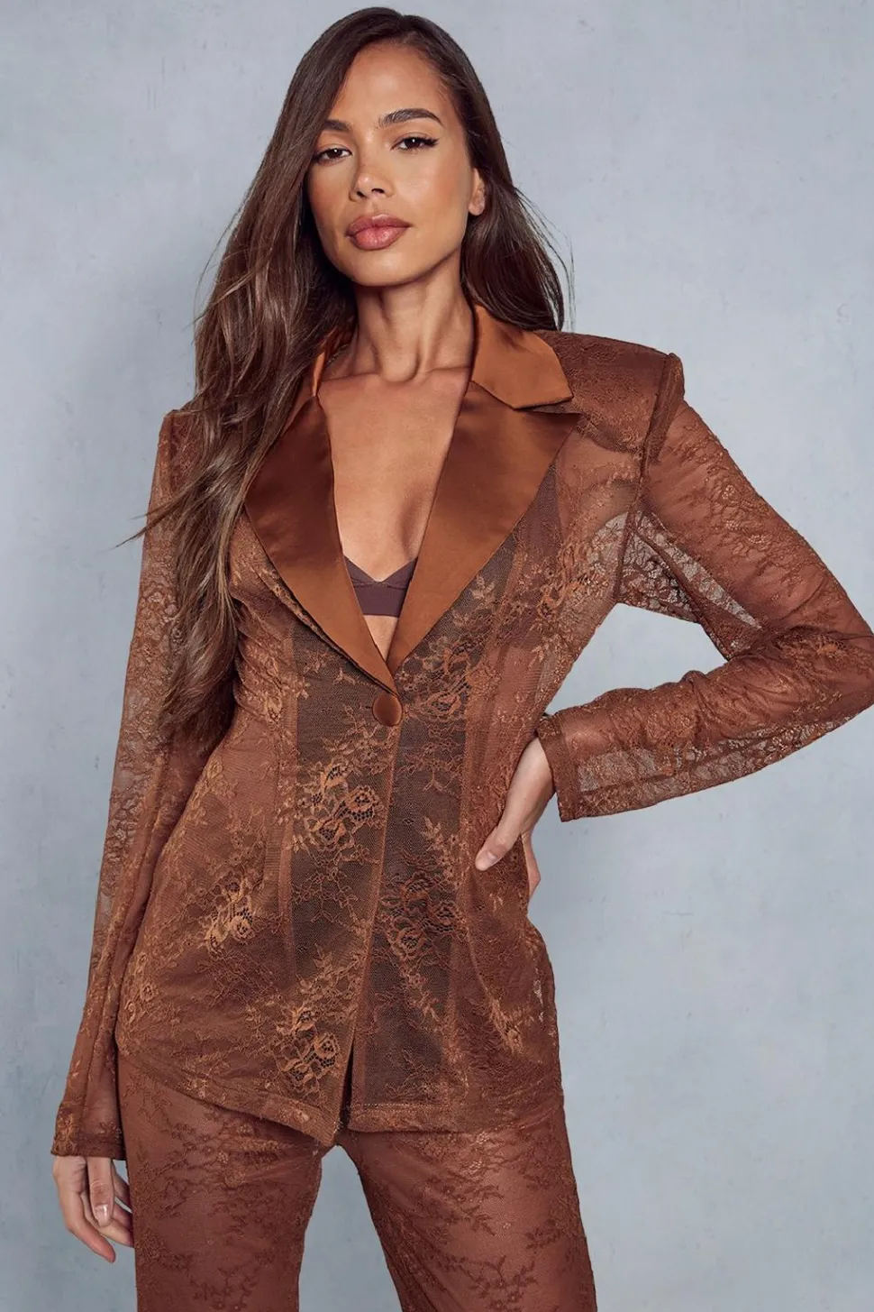 Lace Structured Satin Trim Blazer | Nasty Gal