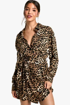 Leopard Batwing Belted Shirt Dress | Nasty Gal
