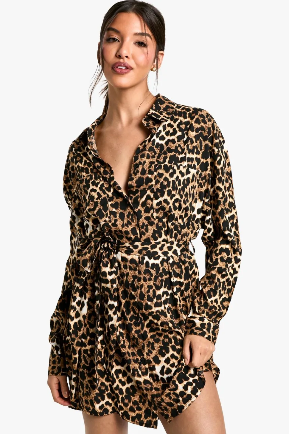 Leopard Batwing Belted Shirt Dress | Nasty Gal