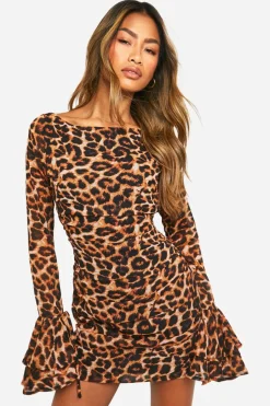 Leopard Chiffon Ruffle Mini Dress | Nasty Gal