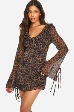 Leopard Chiffon Ruffle Shift Dress | Nasty Gal