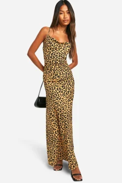 Leopard Cowl Neck Maxi Dress | Nasty Gal