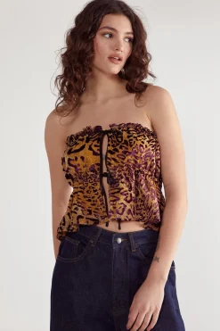 Leopard Devore Contrast Tie Bandeau Ruched Top | Nasty Gal