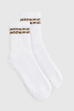 Leopard Double Stripe Sports Sock | Nasty Gal