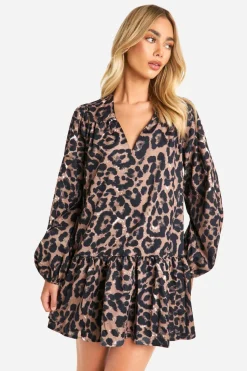 Leopard Drop Hem Smock Dress | Nasty Gal