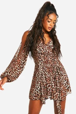 Leopard Godet Hem Lace Up Skater Dress | Nasty Gal