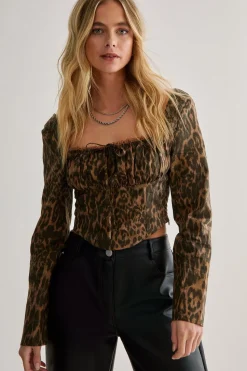 Leopard Long Sleeve Lace Up Back Corset Top | Nasty Gal