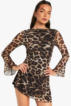 Leopard Mesh A-Line Mini Dress | Nasty Gal