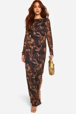 Leopard Mesh Low Scoop Back Maxi Dress | Nasty Gal