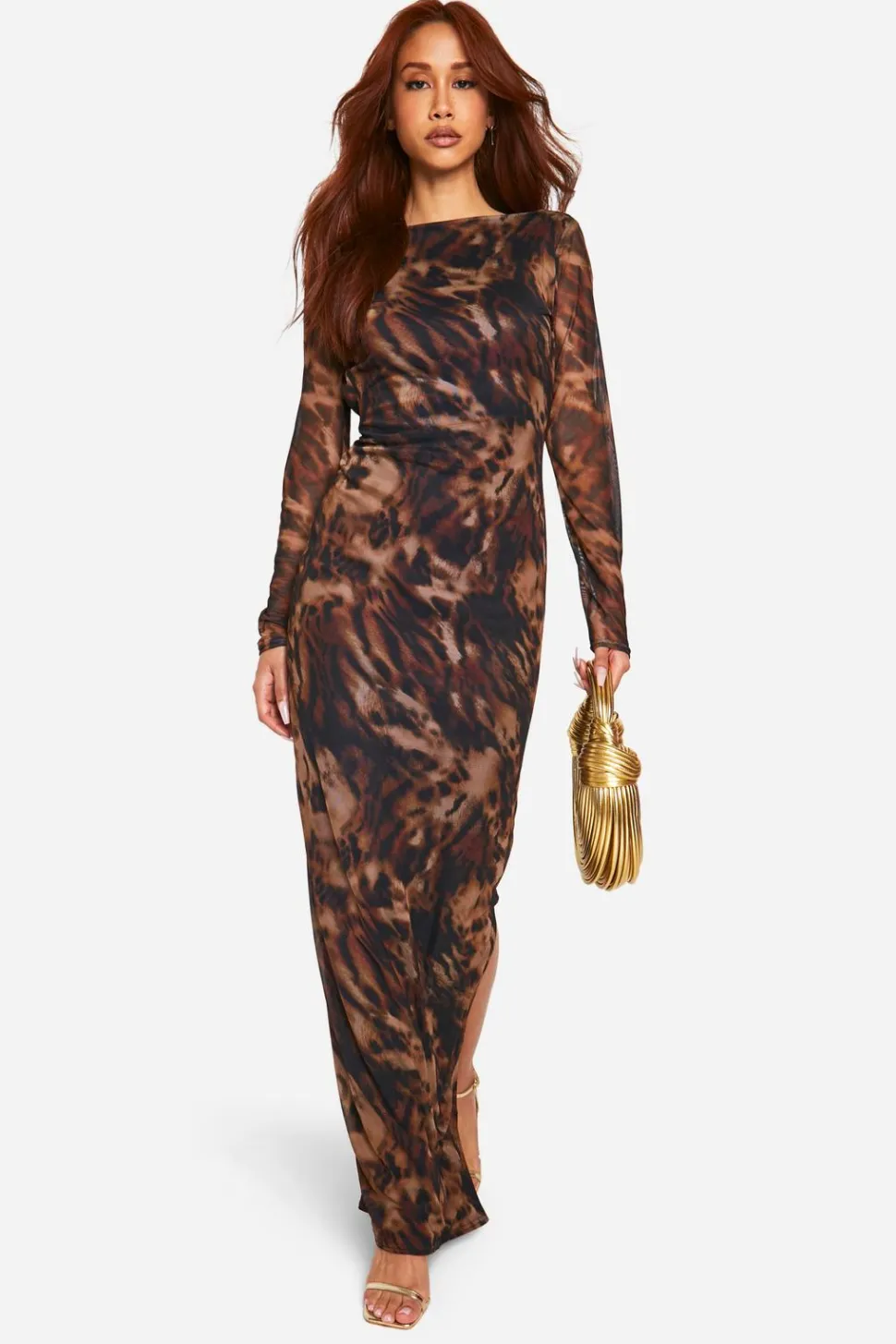 Leopard Mesh Low Scoop Back Maxi Dress | Nasty Gal